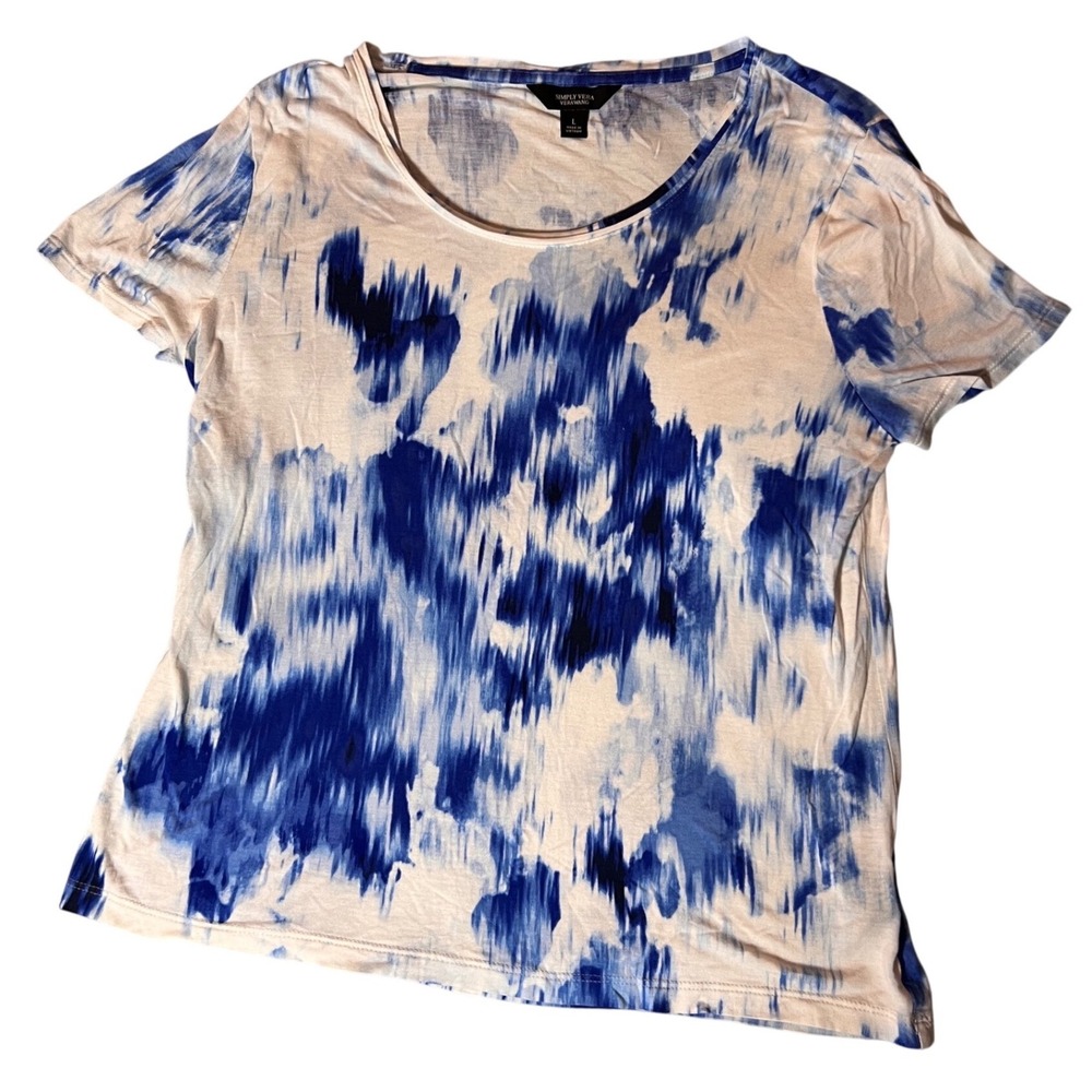 Simply Vera Vera Wang Blue White Abstract Print Rayon Top Women's Large L